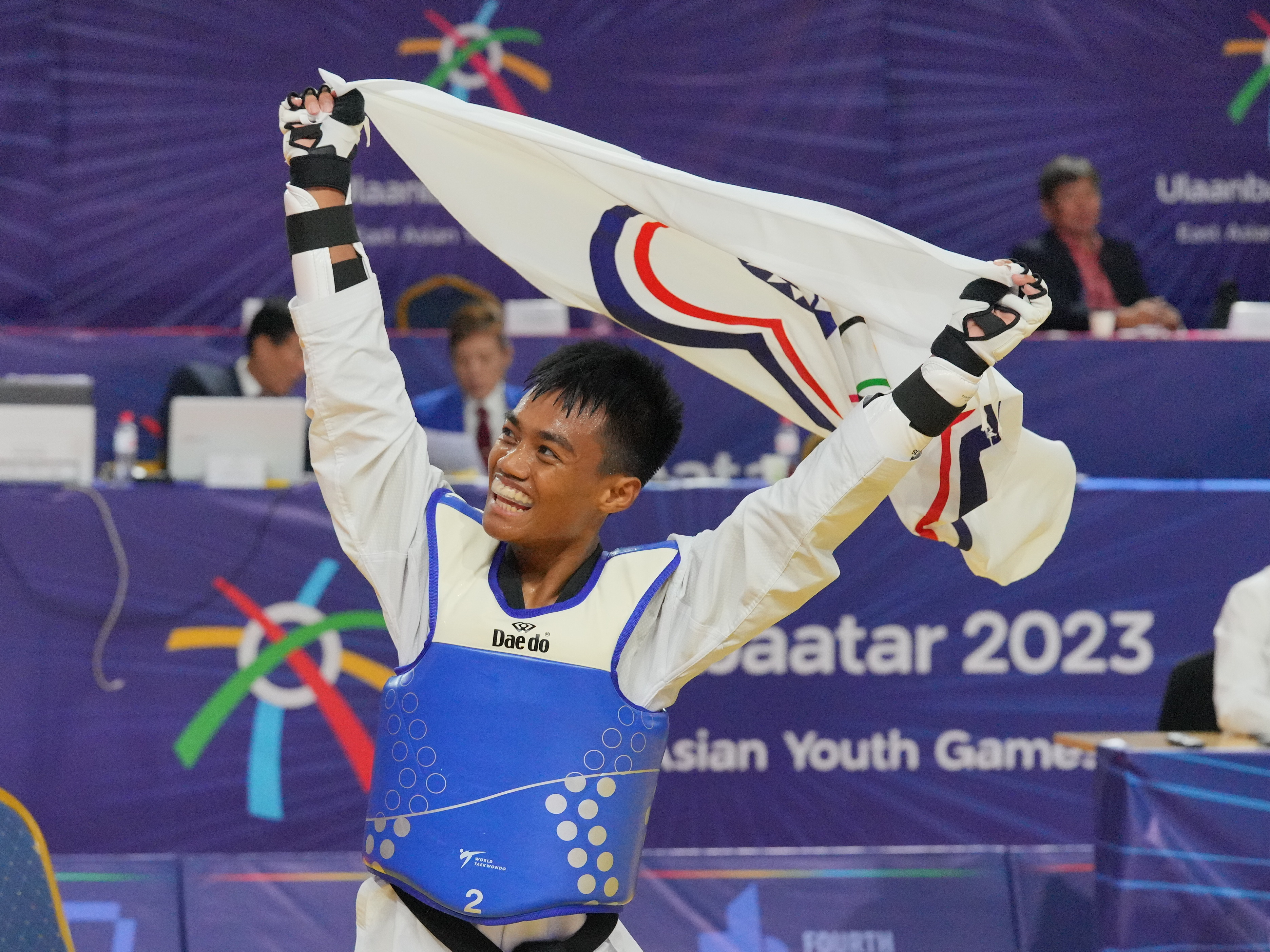 (圖)Li Qi-en won the 4th gold for the taekwondo team at Ulaanbaatar 2023 East Asian Youth Games in the -55kg class.